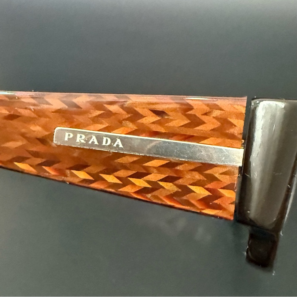 PRADA VPR 03H 7BP-101 Honey Brown Chevron 51-16-135 Rectangular Eyeglass Frame - Picture 10 of 14